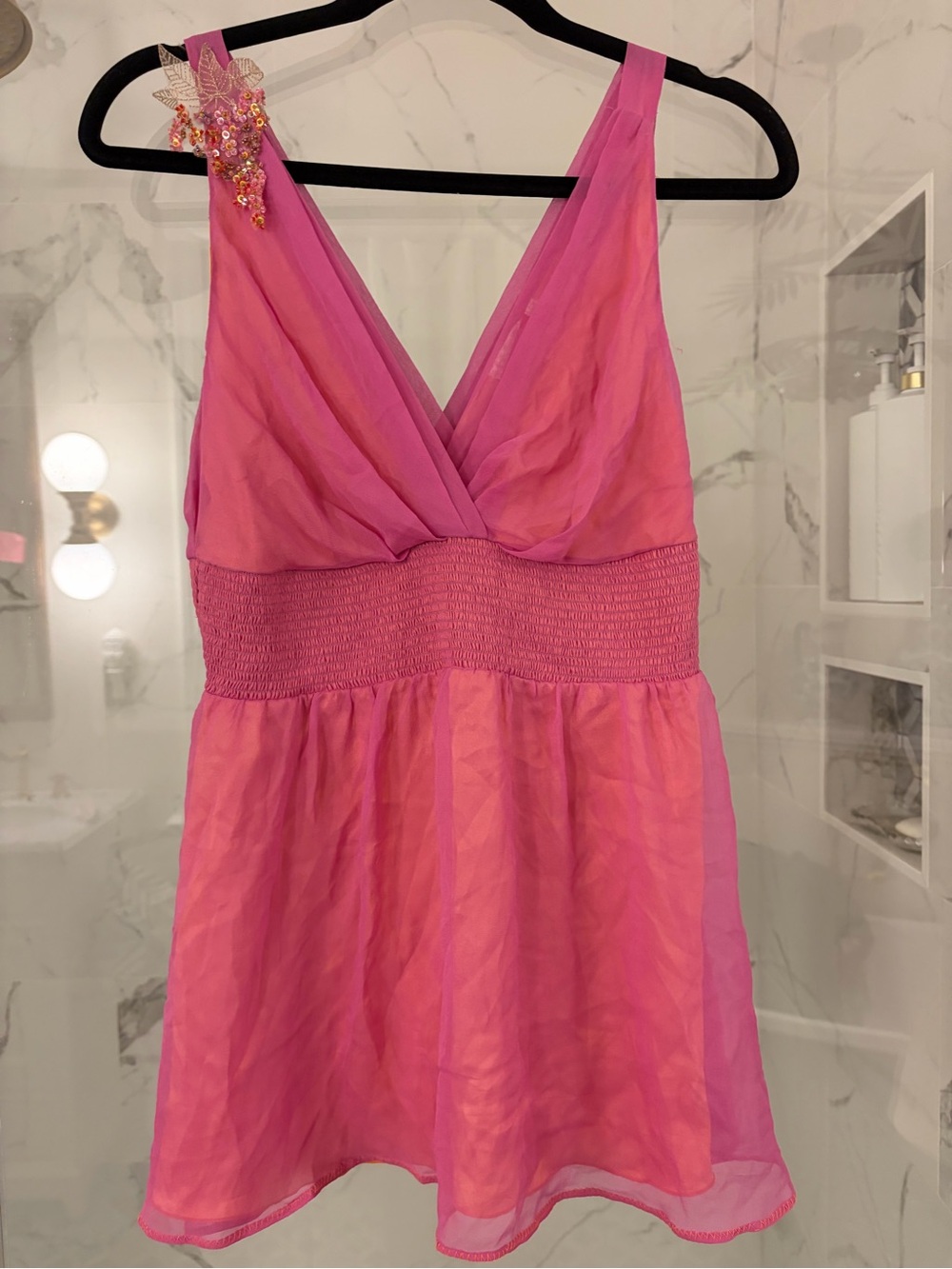 Anna Paul Y2K Vintage Pink Pure Silk Chiffon Chemise Camisole Fairycore Sz Large